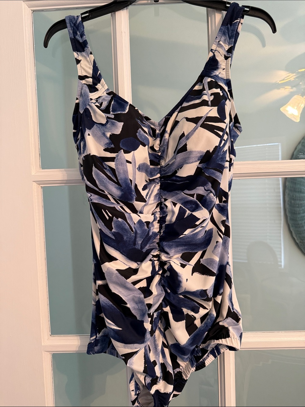 Blue Floral Ruched One-Piece Swimsuit